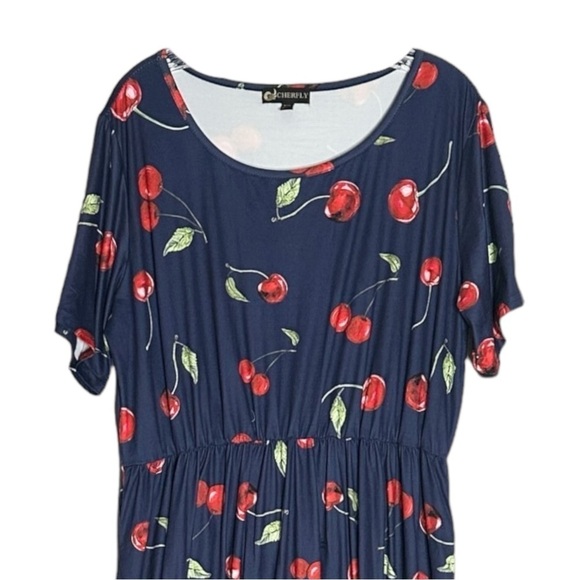 Boutique Cherry Print 2X Stretchy Comfy Maxi Dress NWOT With Pockets - Picture 3 of 9